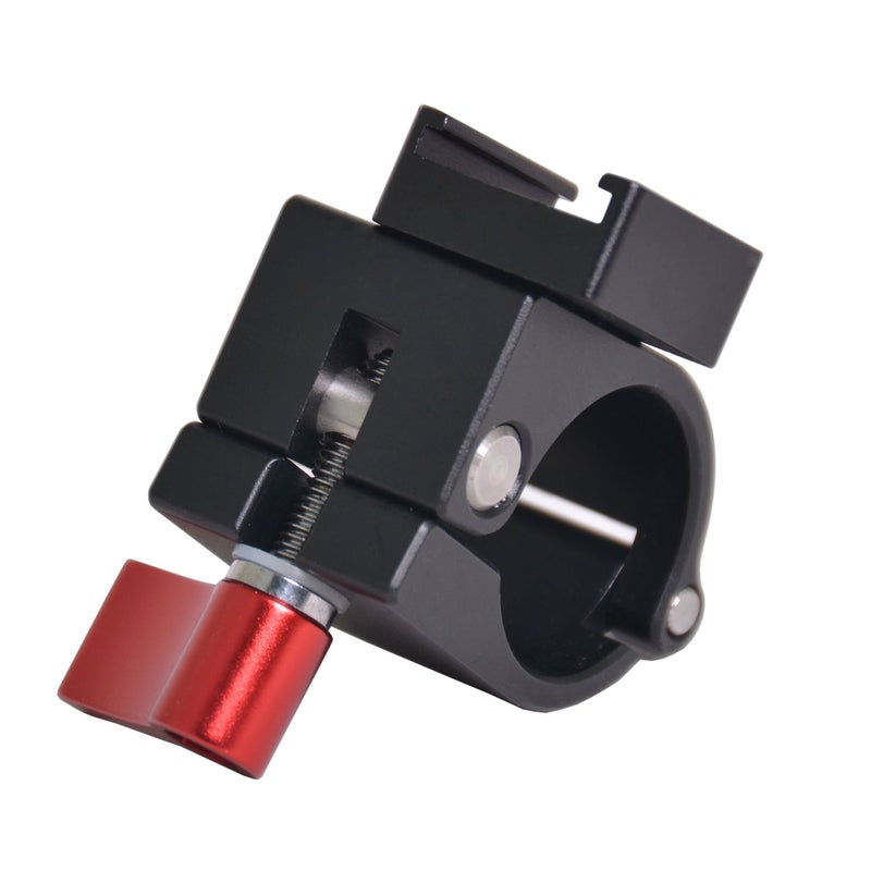 Bestshoot Light Mount Stand Bracket, 25mm Rod Clamp Holder with Cold Shoe Mount for DJI Ronin-M, Freefly MoVI - Red Knob, LED Video Lights, Field Monitor, External Microphone, Flash Speetlite. - Image 1